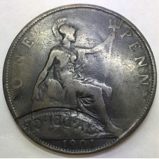 GREAT BRITAIN UK 1901 . ONE 1 PENNY . ERROR . DOUBLE STAMPING